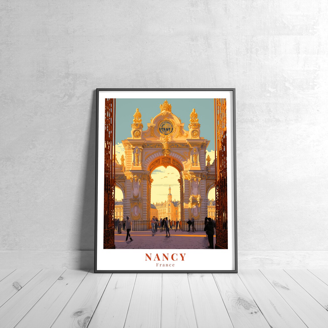 Nancy France Ornate Golden Triumphal Arch Vintage Travel Poster