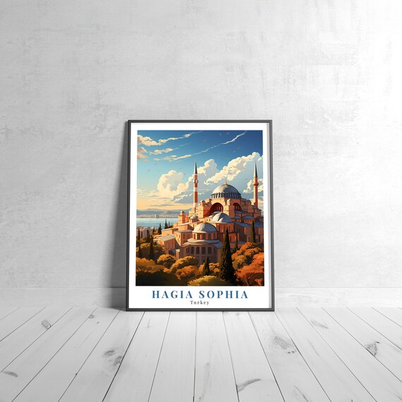 Hagia Sophia Turkey Vintage Travel Poster Istanbul Landmark Domes