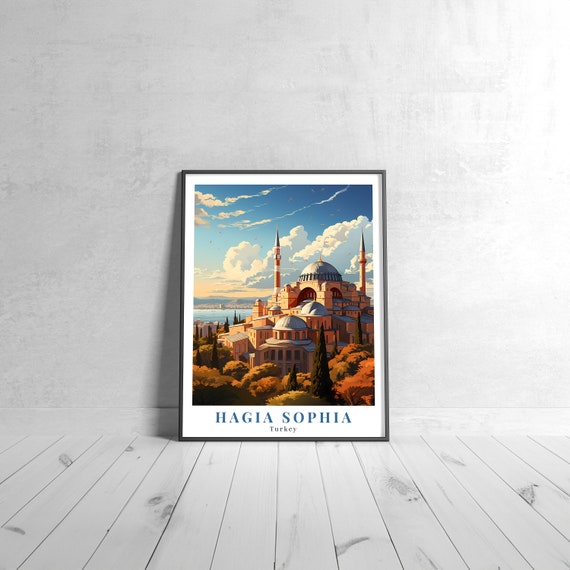 Hagia Sophia Vintage Travel Poster Retro Turkey Art Print Colorful Home Decor Wall Unique Gift