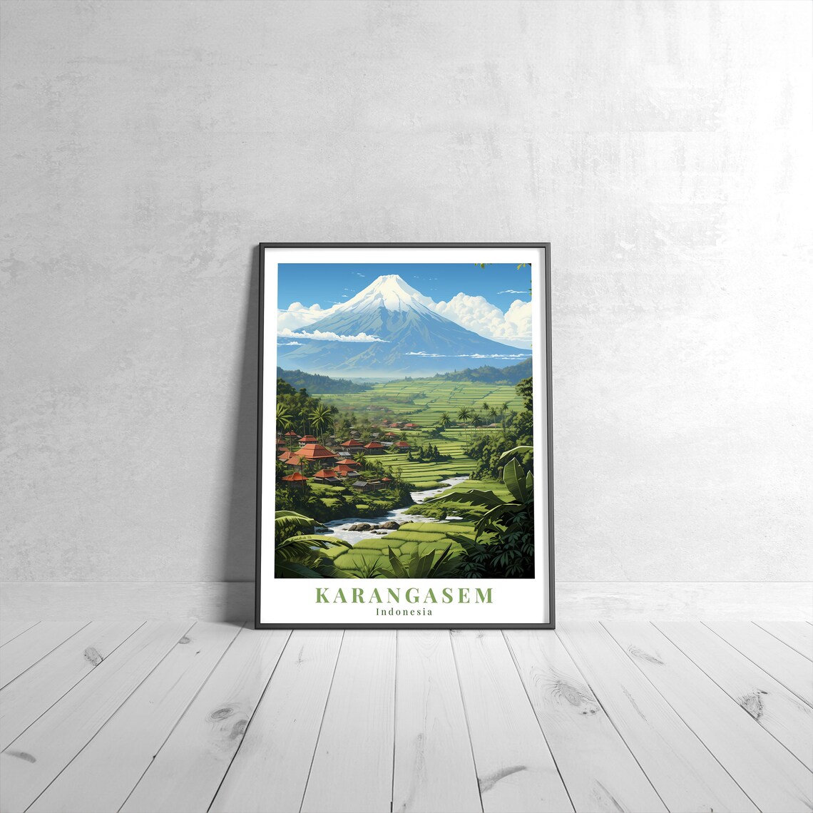 Karangasem Vintage Travel Poster, Retro Indonesia