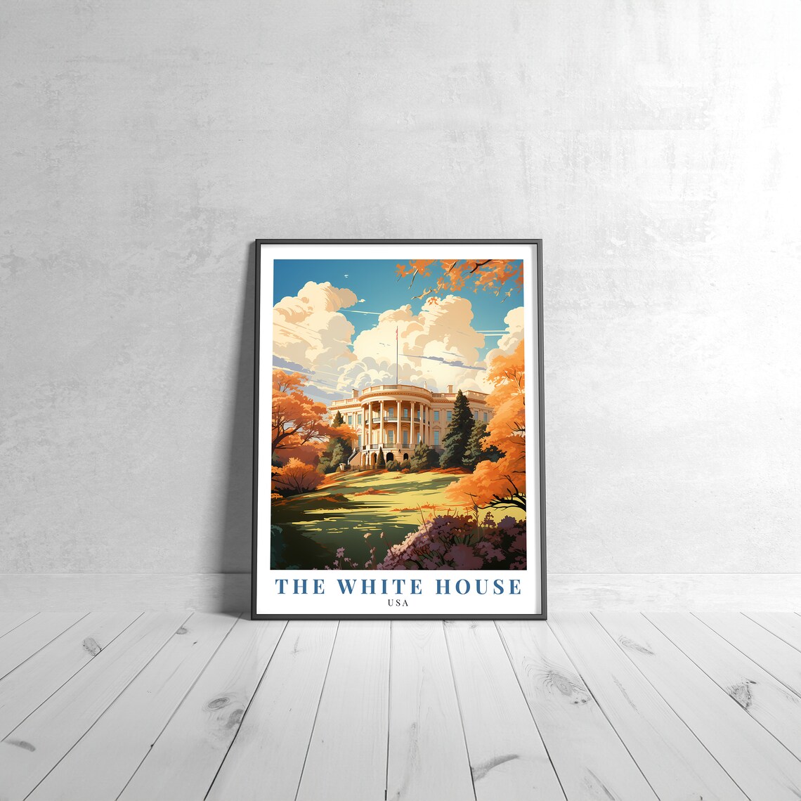 The White House Autumn Vintage Travel Poster Retro USA Landmark