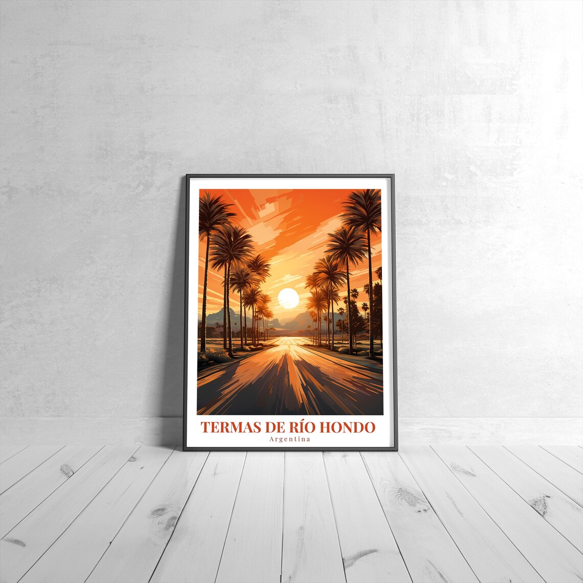 Termas de Rio Hondo Argentina Palm Road Sunset Retro Travel Poster