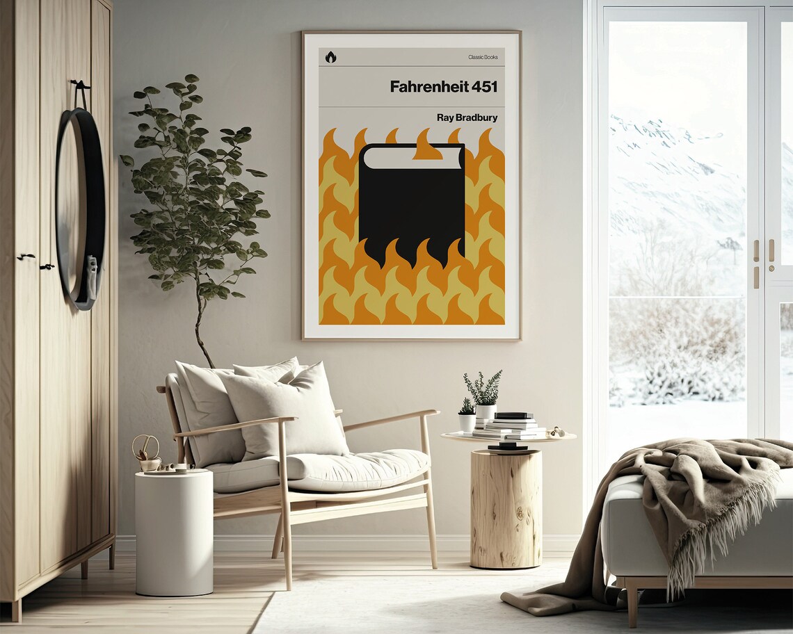 Fahrenheit 451 Ray Bradbury Burning Book Literary Art Poster - Image 2