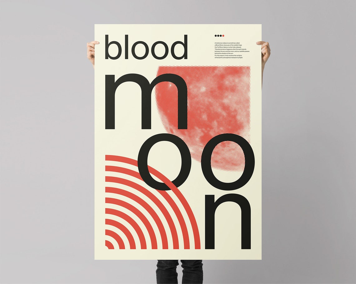 Blood Moon Mid Century Modern Typographic Lunar Eclipse Art Poster - Image 3