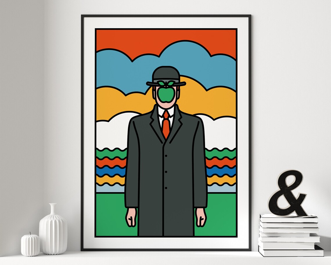 Surreal Magritte Inspired Bowler Hat Apple Man Pop Art Poster - Image 2