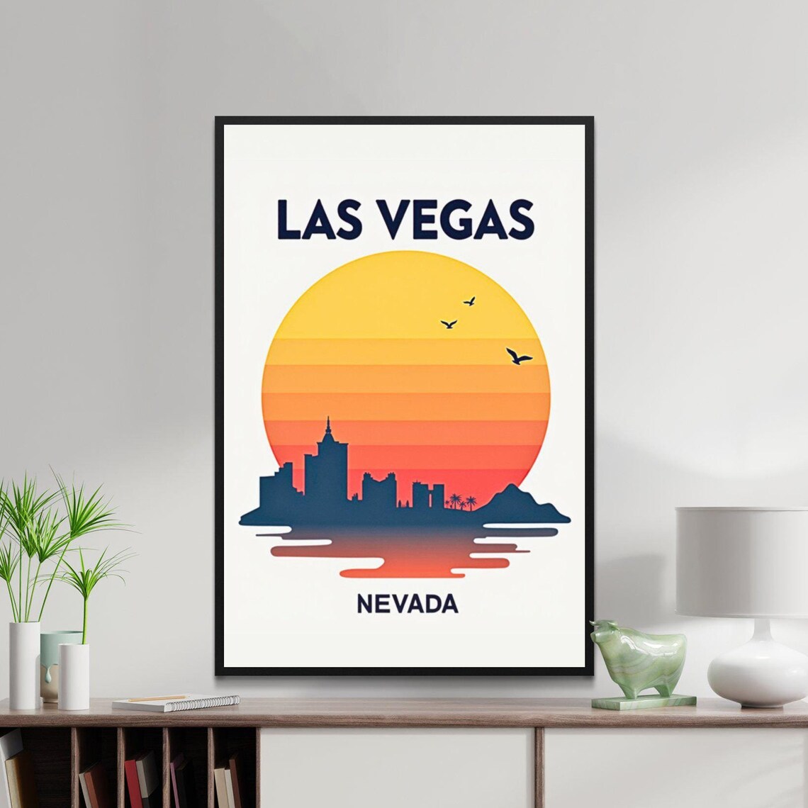 Las Vegas Nevada Sunset Skyline Circle Over Water City Poster
