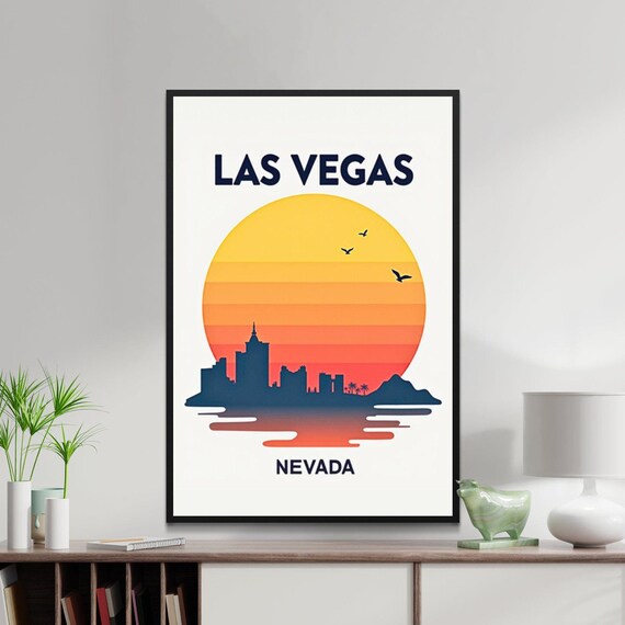 Las Vegas Nevada Sunset Skyline Circle Over Water City Poster