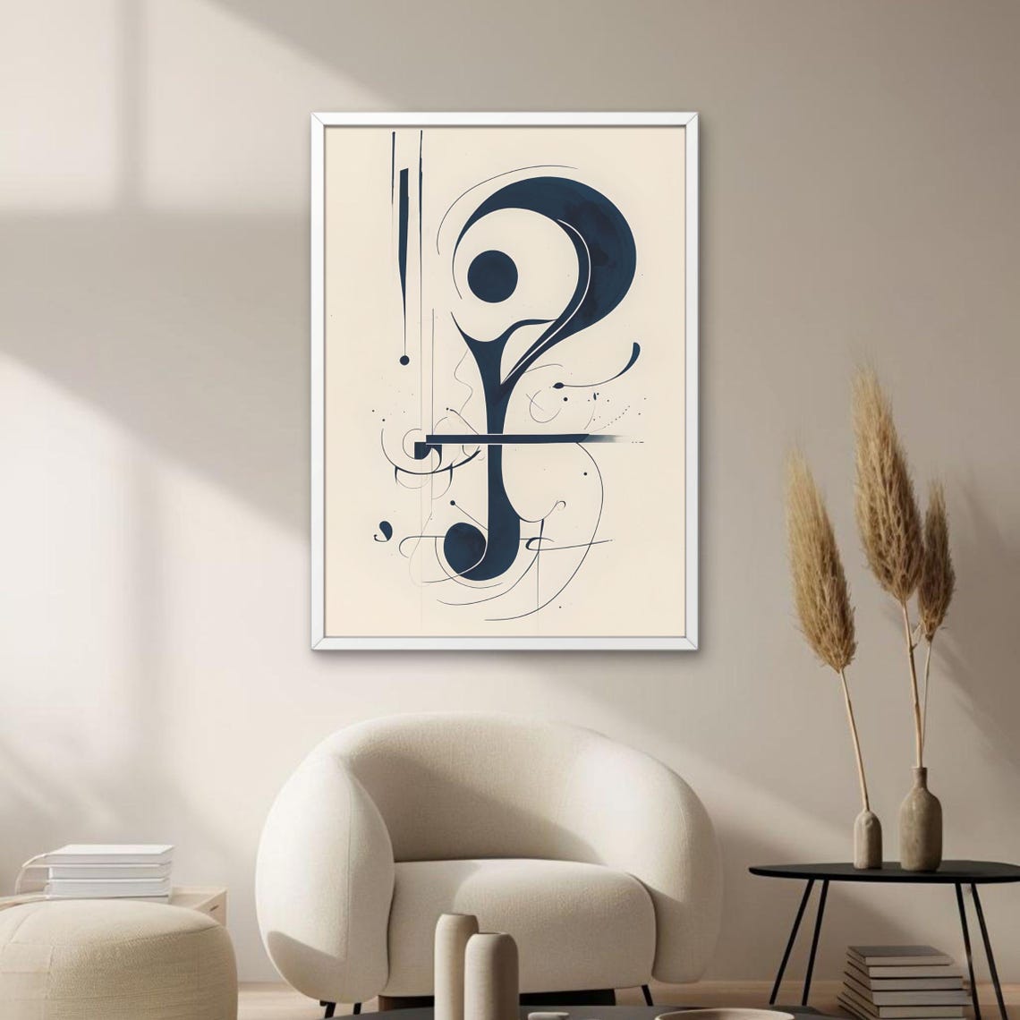 Abstract Navy Ink Calligraphy Mark Cream Minimalist Modern Wall Poster