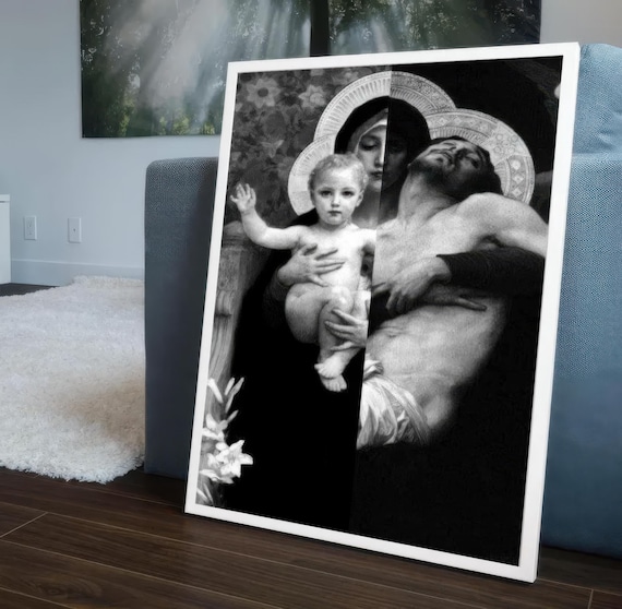 Madonna and Child Beside the Pieta Scene Classical Art Poster