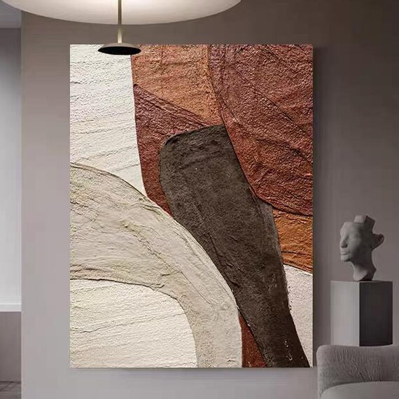Modern Hand Painted Abstract Artwork Dark Brown Heavy Textured Oil Painting Black White Acrylic Art On Large Size Wall Art Decor