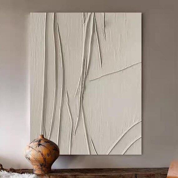 All White Textured Oil Painting Minimalist Decor For Bed Room Abstract 3d Hand Painted Wall Art Original Custom Oil Painting On