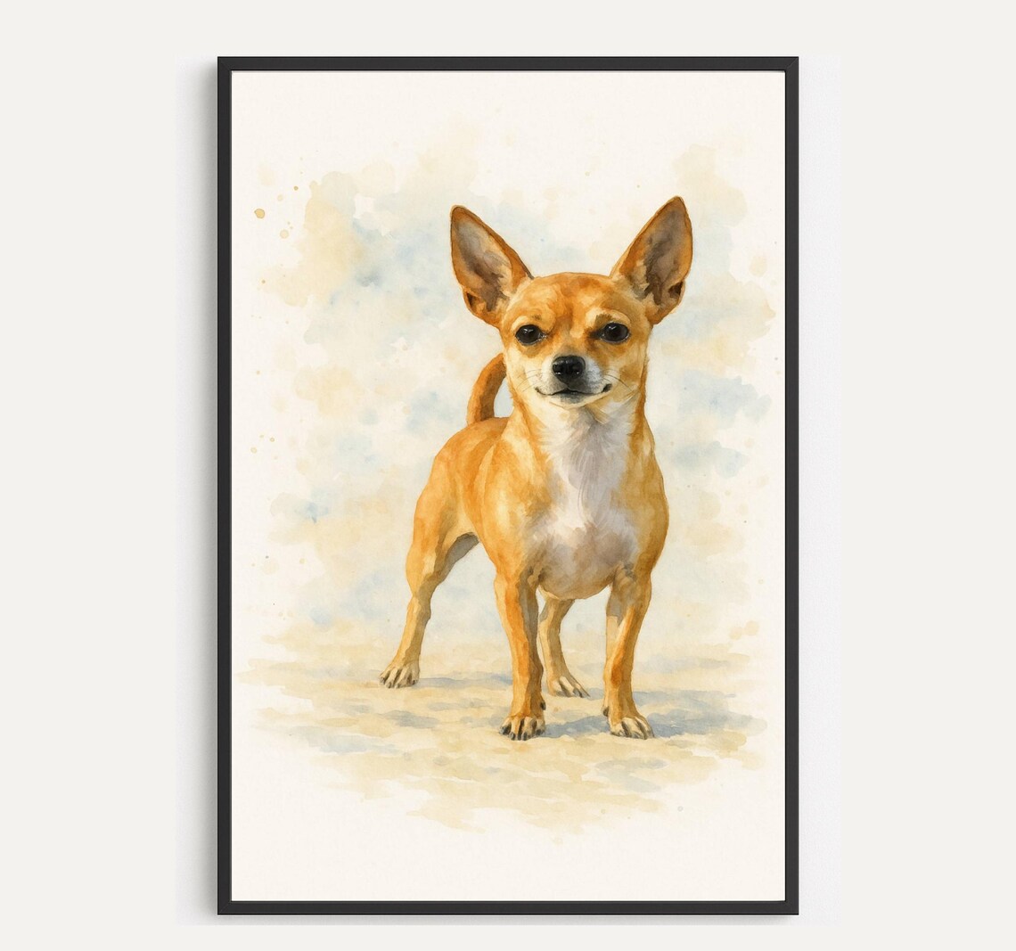 Tan Chihuahua Watercolor Cute Pet Portrait Standing Dog Poster