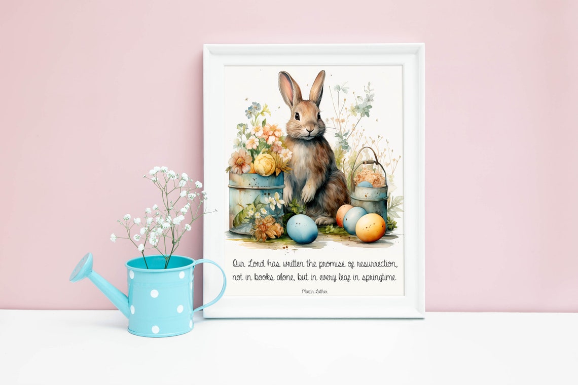 Easter Bunny With Painted Eggs Watercolor Spring Resurrection Poster - Image 5