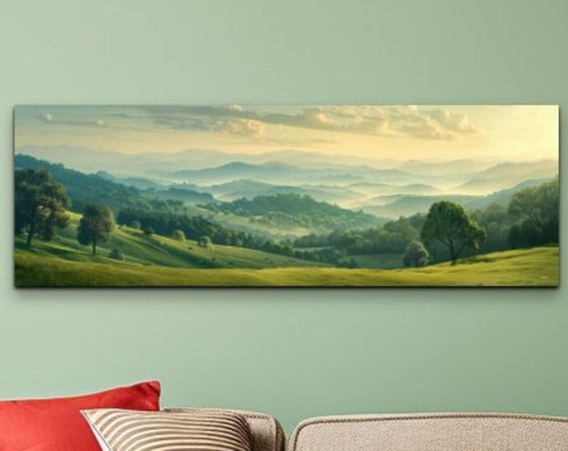 Vintage Misty Mountain Scene, Nature Landscape Print