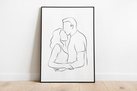 Line Art Couple Portrait, Minimalist Man And Woman