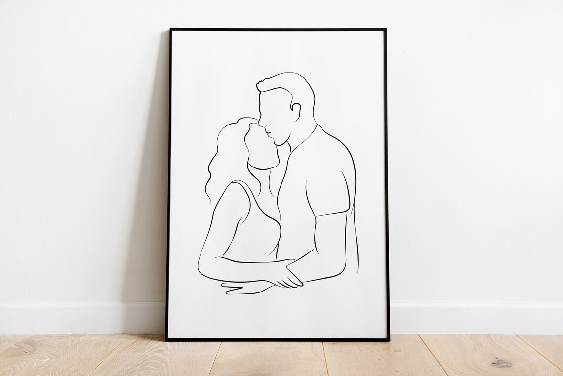 Line Art Couple Portrait, Minimalist Man And Woman
