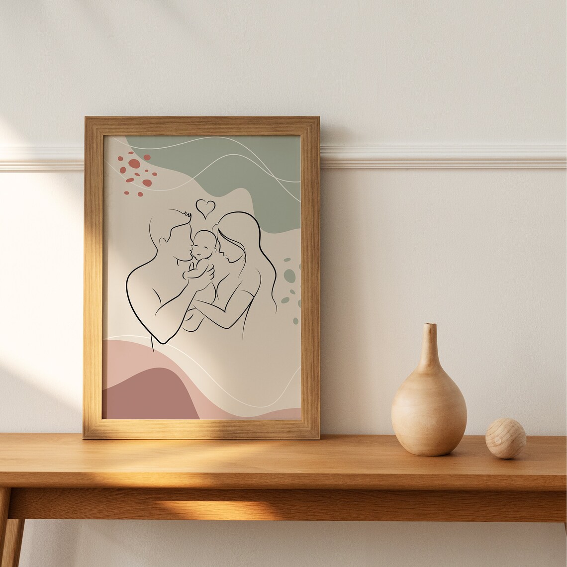 Happy Family Line Art Boho Mom Dad Baby Abstract Background Poster - Image 2
