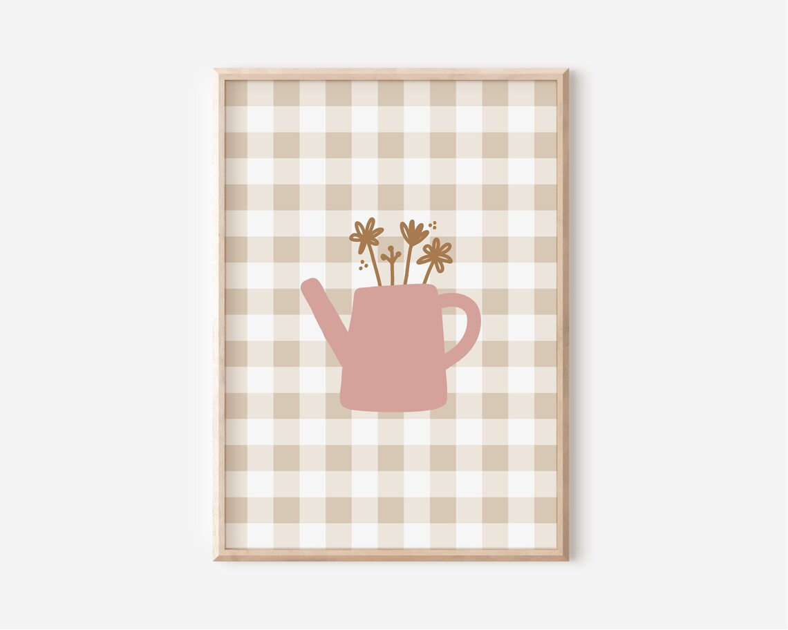 Gingham Teapot Flower Print, Girls Room Wall Art - Image 3