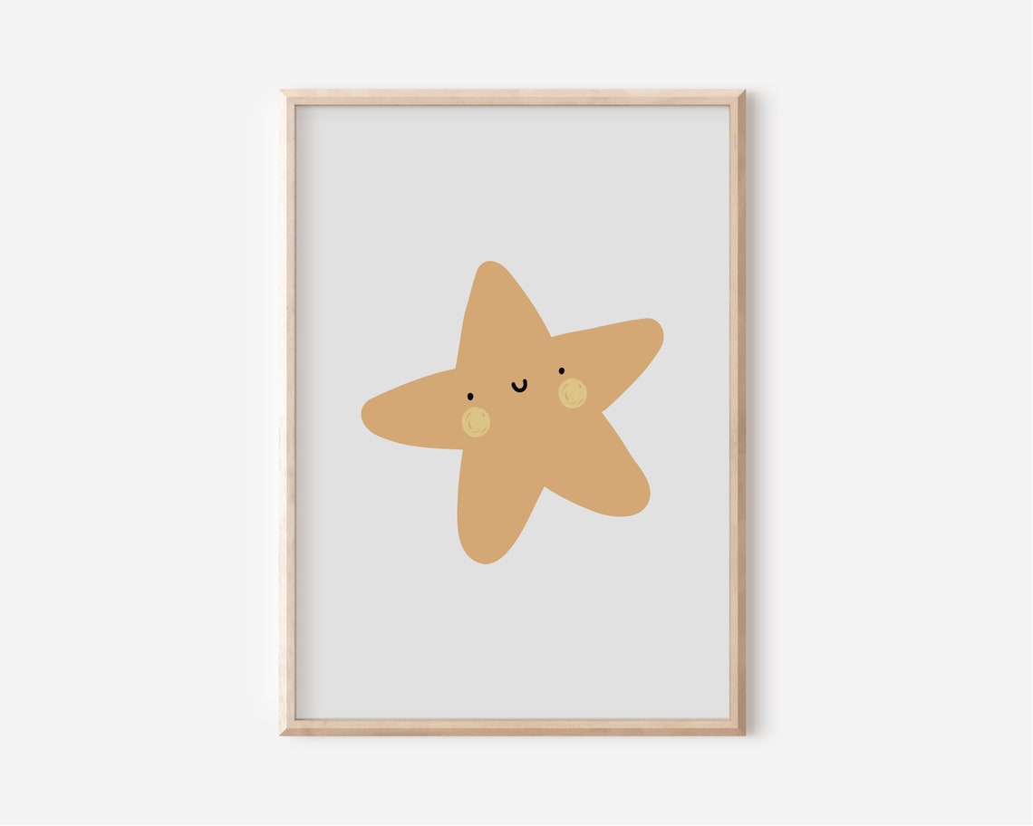 Smiling Star Nursery Decor Mustard Star Kids Room Cute Baby Poster - Image 2