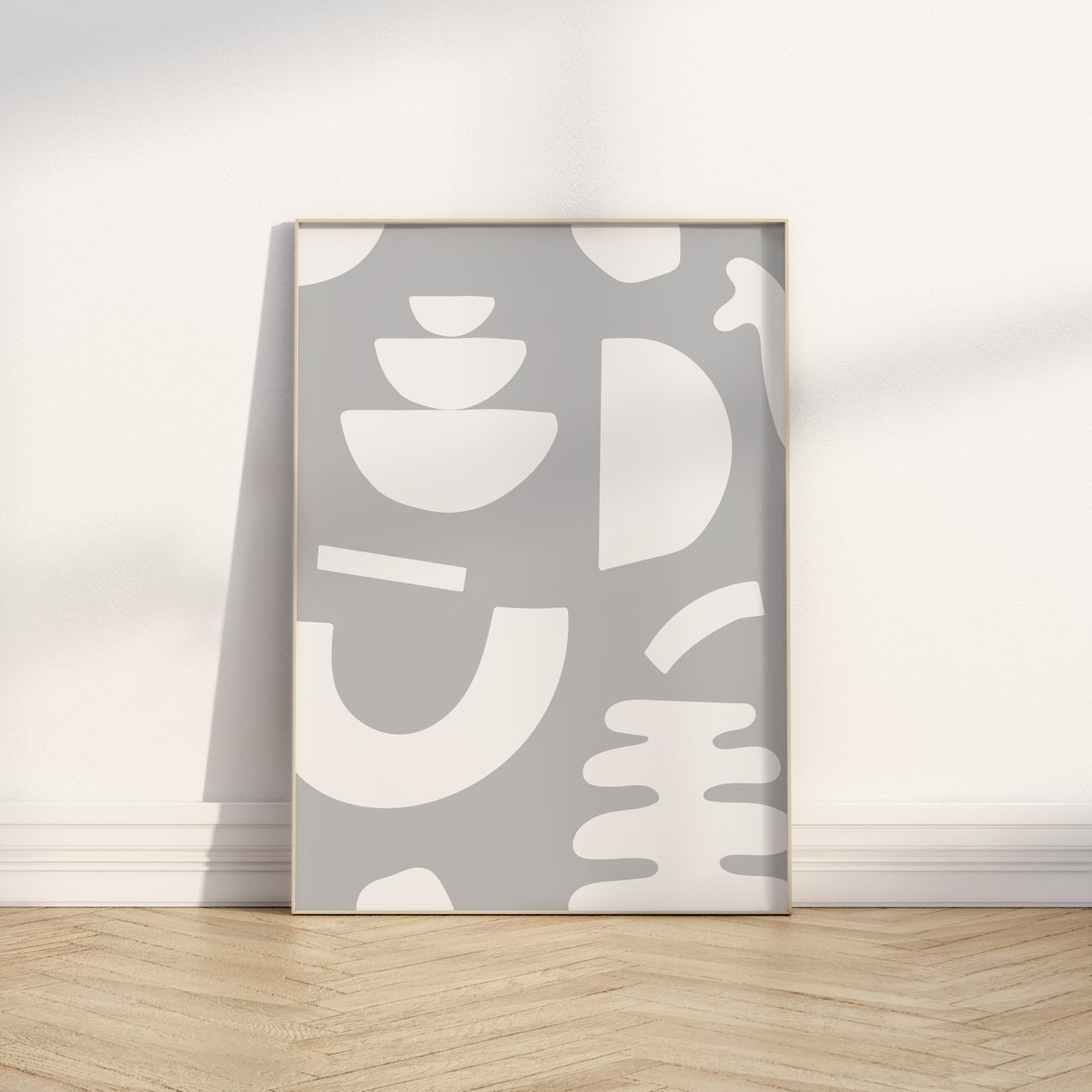 Gray Abstract White Organic Shapes Modern Minimalist Art Poster