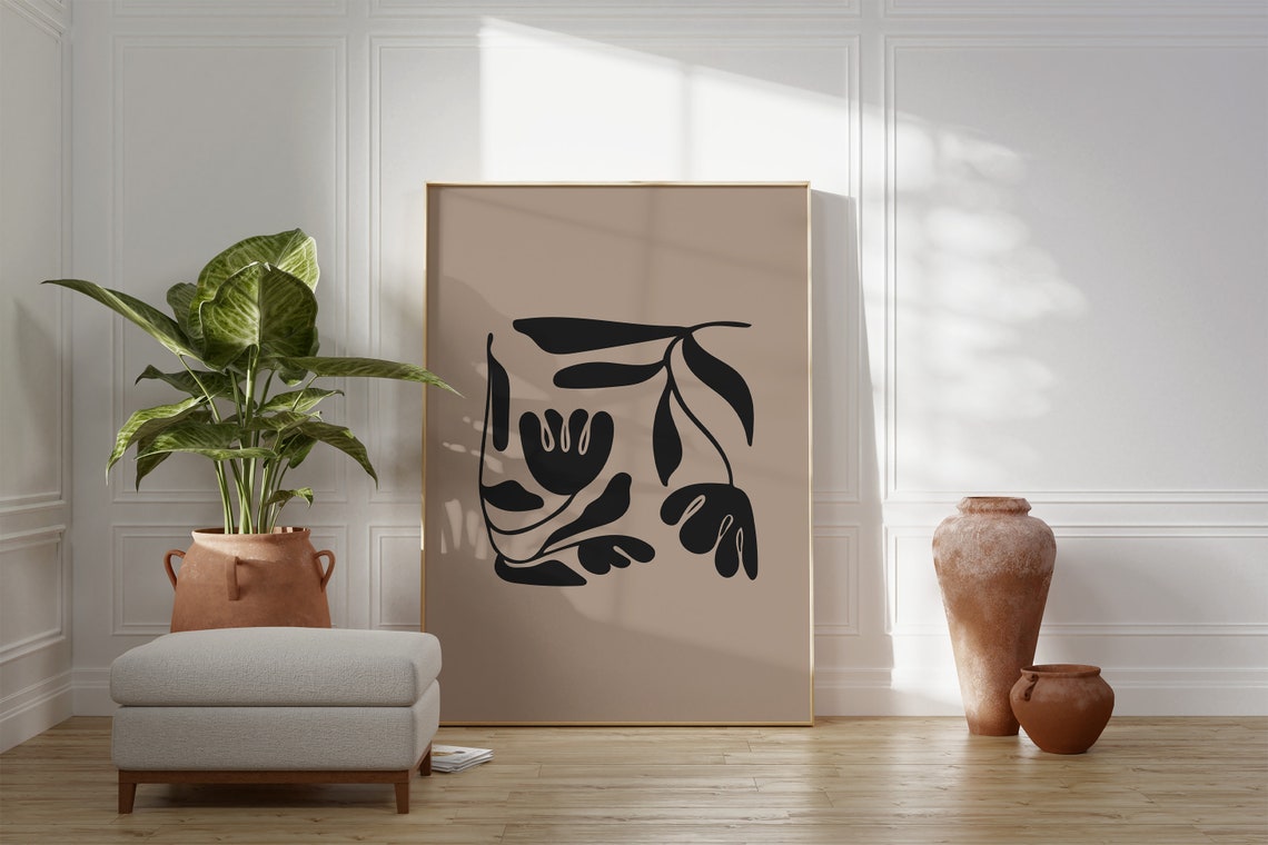Taupe Black Botanical Cutout Matisse Style Neutral Art Print