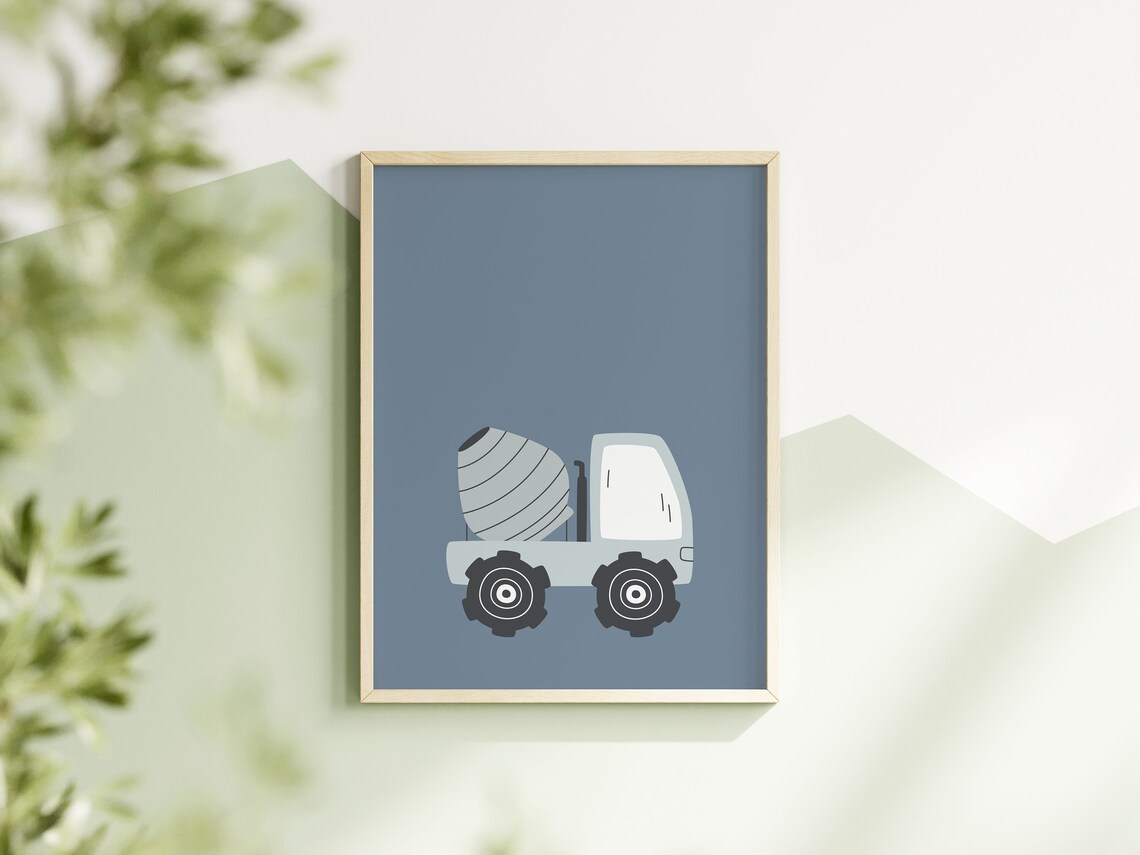 Blue Cement Mixer Truck Construction Poster For Toddler Bedrooms