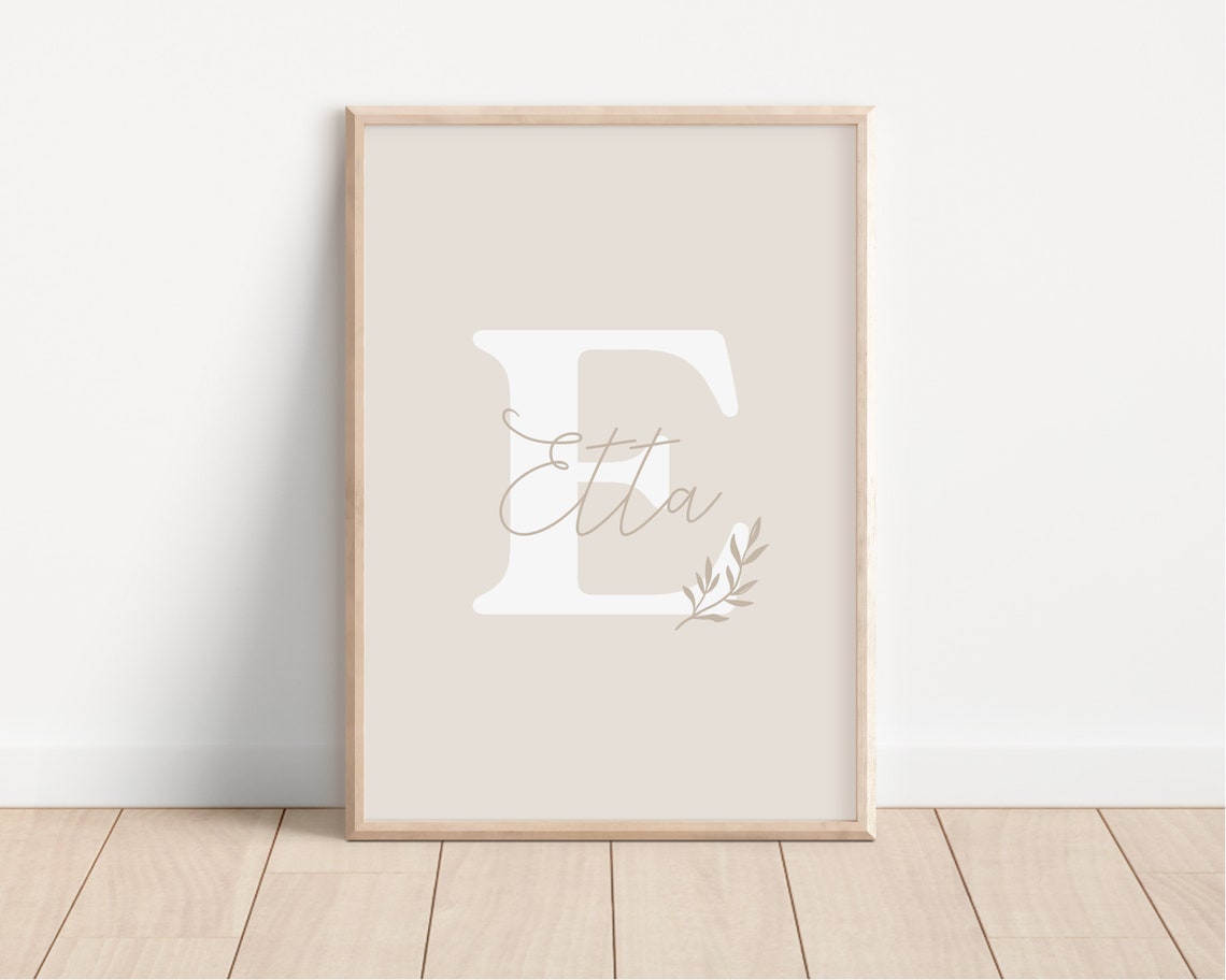 Birdie Custom Initial Name Nursery Print For Beige Baby Rooms - Image 2