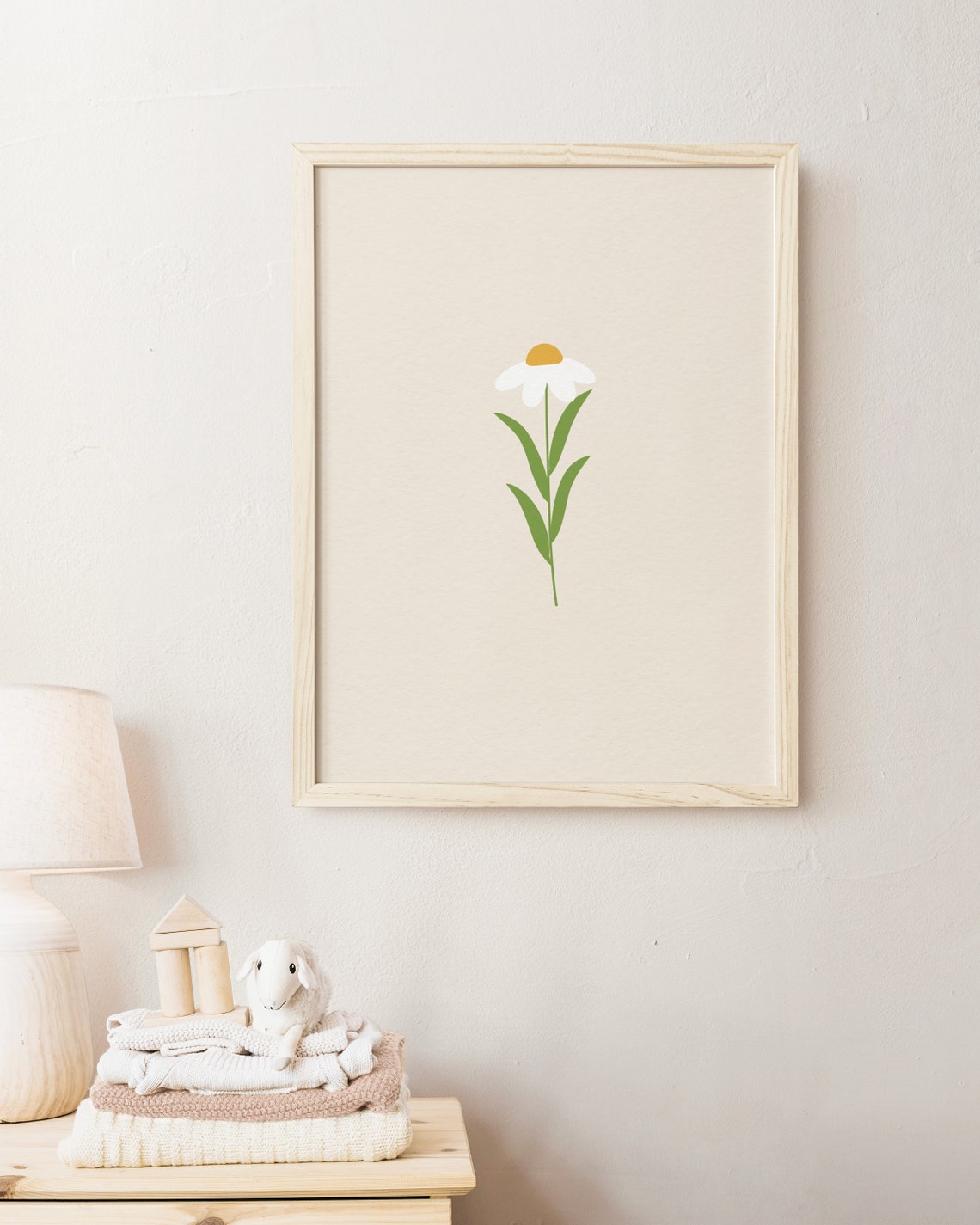 Beige Daisy Single Flower Minimalist Boho Floral Nursery Print