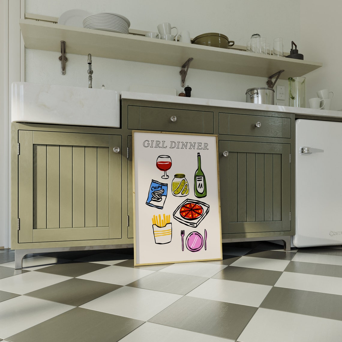Girl Dinner Hand Drawn Snacks Funny Colorful Kitchen Wall Poster - Image 4