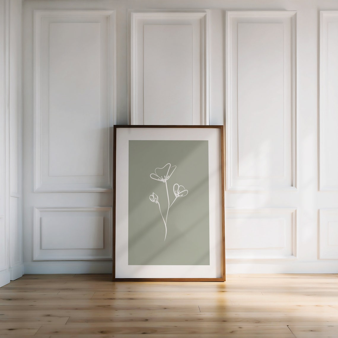 Sage Green White Flower Line Art Print For Minimalist Bedrooms - Image 4