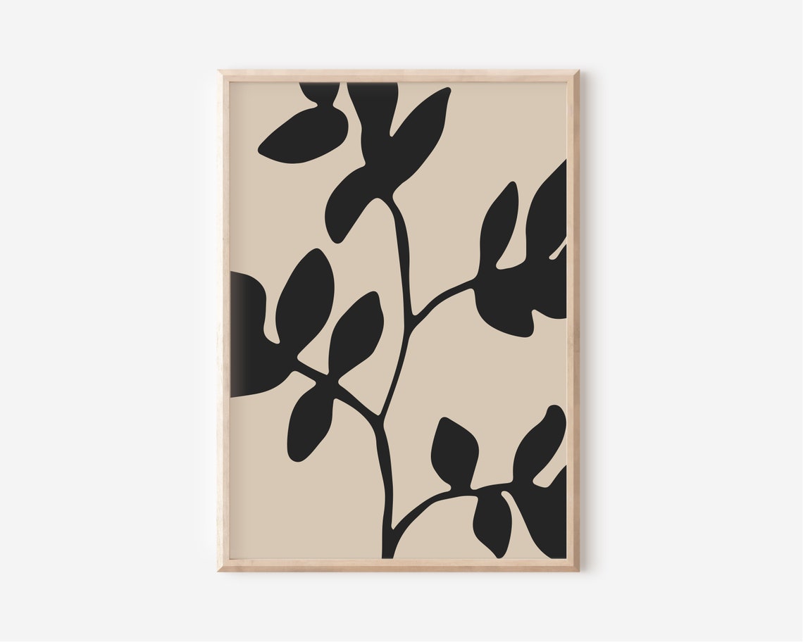 Beige Black Botanical Silhouette Poster Minimalist Leaf Branch Art - Image 3