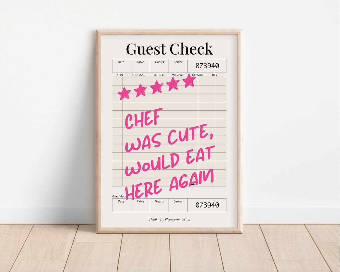 Chef Was Cute Would Eat Here Again Guest Check Funny Pink Poster - Image 3