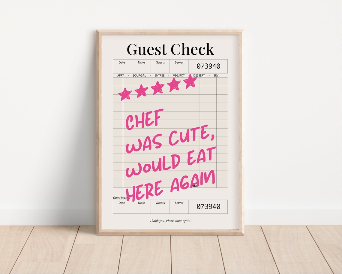Guest Check Print Chef Was Cute Print Aesthetic Kitchen Decor Trendy Wall Art Cute Chef Poster Kitchen Print Wall Art - Image 3
