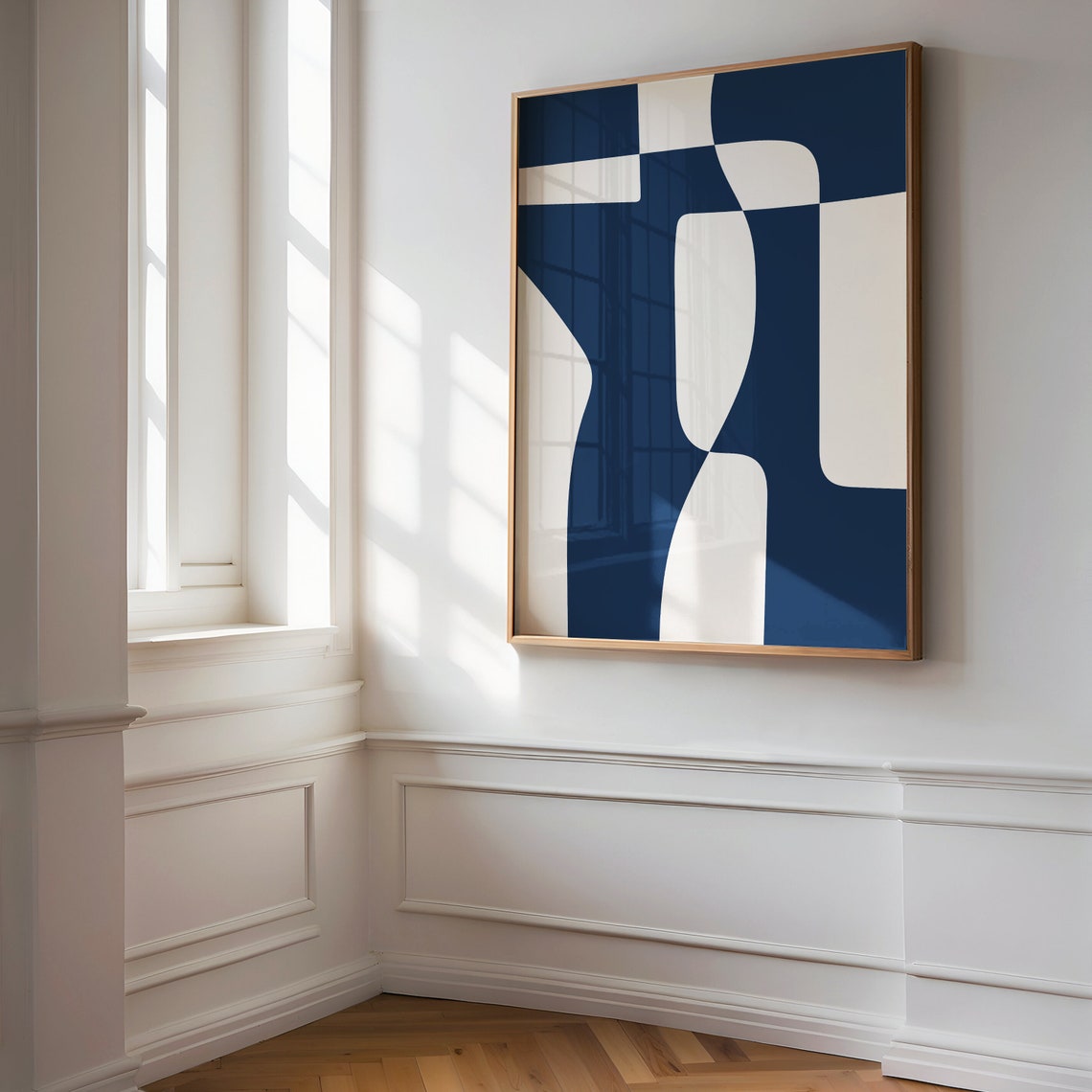Navy Blue White Abstract Rounded Columns Modern Minimalist Poster - Image 3