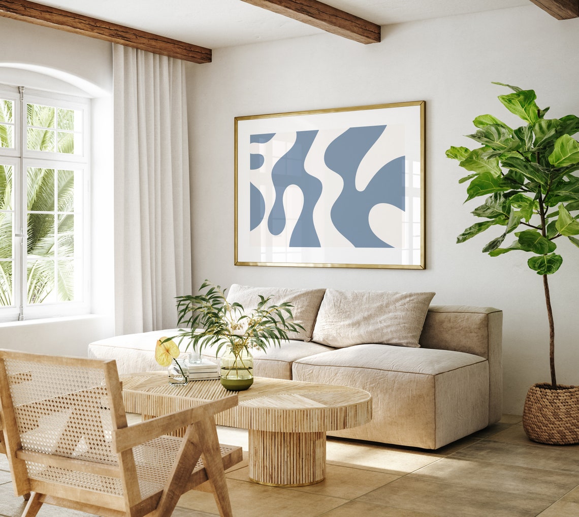Dusty Blue Wavy Abstract Modern Coastal Living Room Wall Poster - Image 3