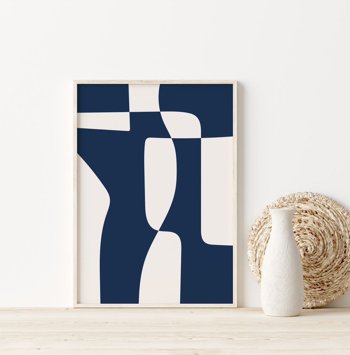 Navy Blue White Abstract Rounded Columns Modern Minimalist Poster - Image 4