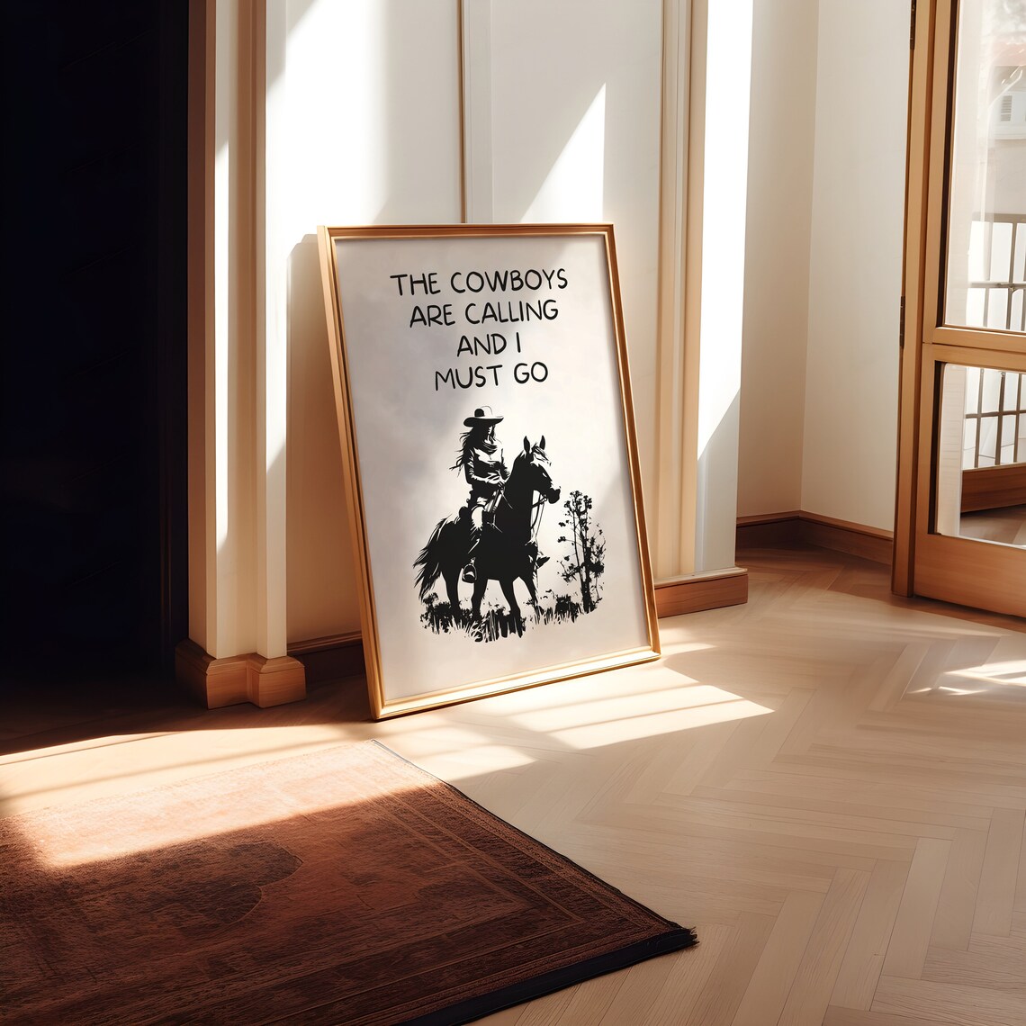 The Cowboys Are Calling and I Must Go Black Silhouette Quote Poster - Image 2