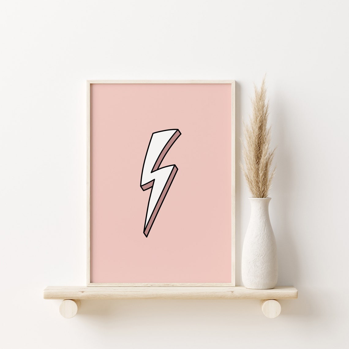 Pink Lightning Bolt Poster Cute Girls Nursery Boho Playroom Art Decor