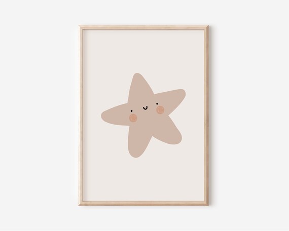 Smiling Star Nursery Neutral Tan Cute Kids Room Decor Poster