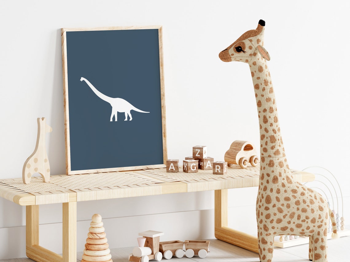 Brachiosaurus Navy Silhouette Dinosaur Nursery Poster For Boys - Image 3