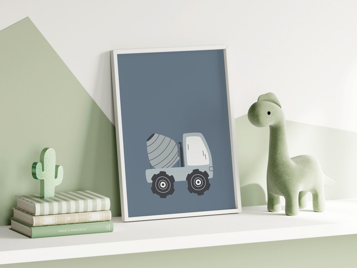 Blue Cement Mixer Truck Construction Poster For Toddler Bedrooms - Image 4