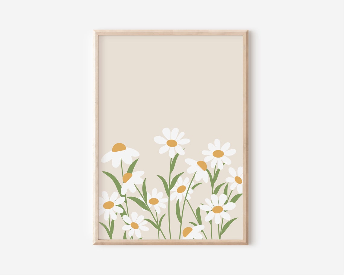 White Daisies Cream Floral Botanical Illustration Spring Art Poster - Image 2
