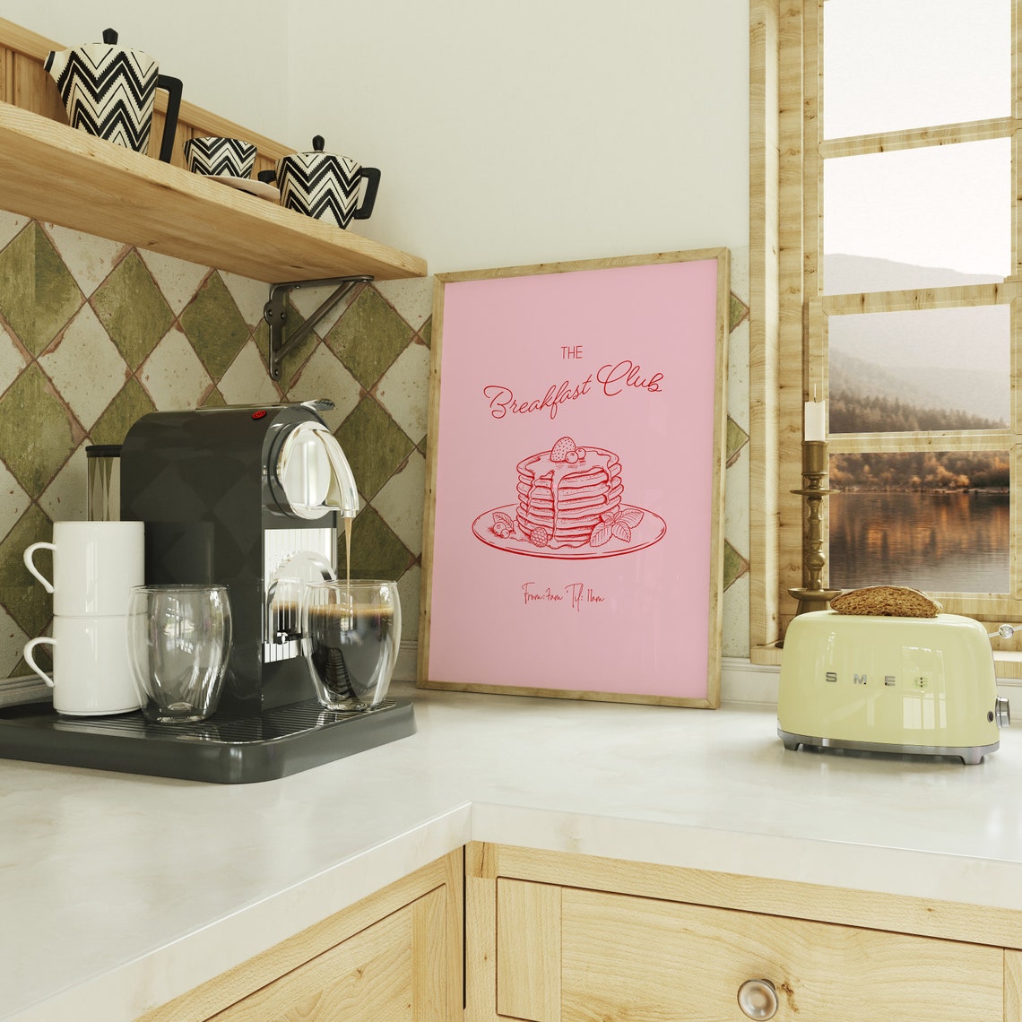 The Breakfast Club Pancake Stack Pink Trendy Kitchen Print Decor - Image 3