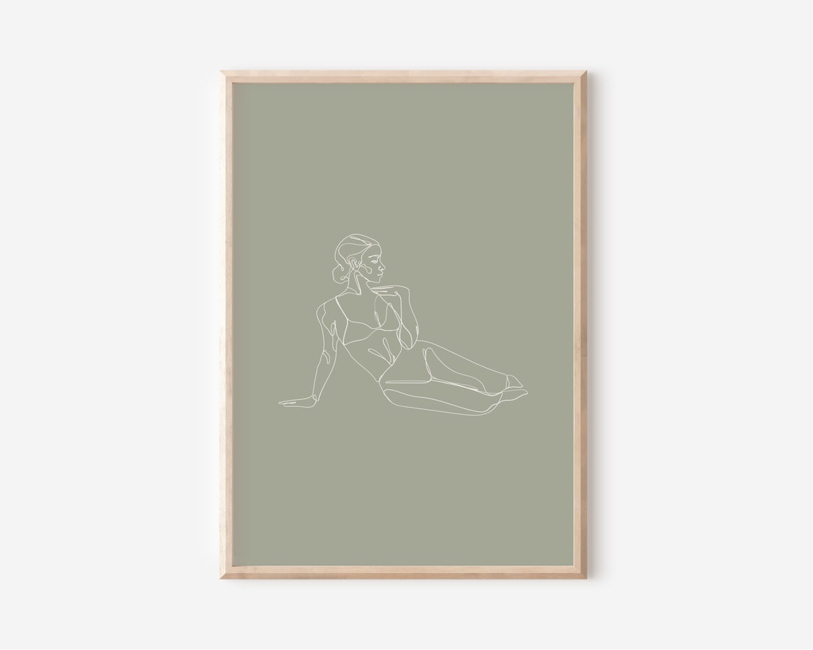 Sage Green Woman Line Art Reclining Female Figure Minimalist Poster - Image 4