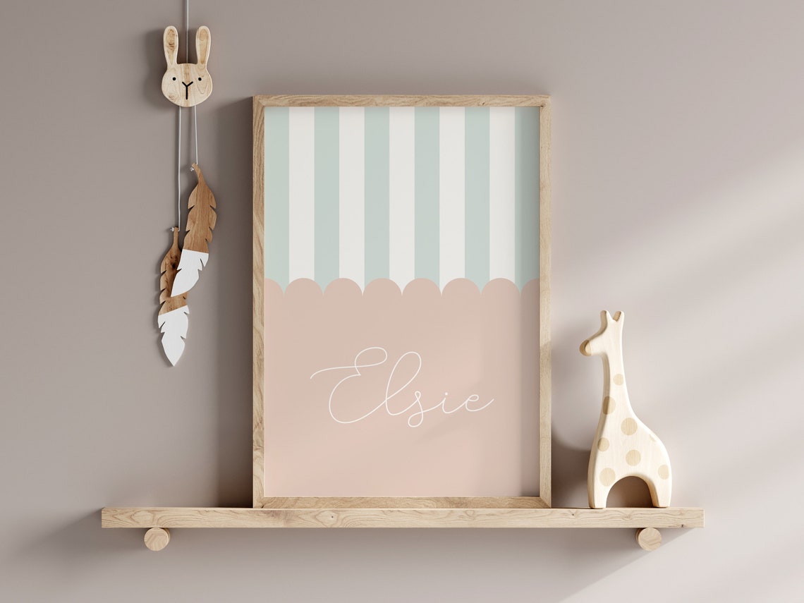 Personalized Name Design Scallop Stripe Custom Baby Nursery Poster - Image 3