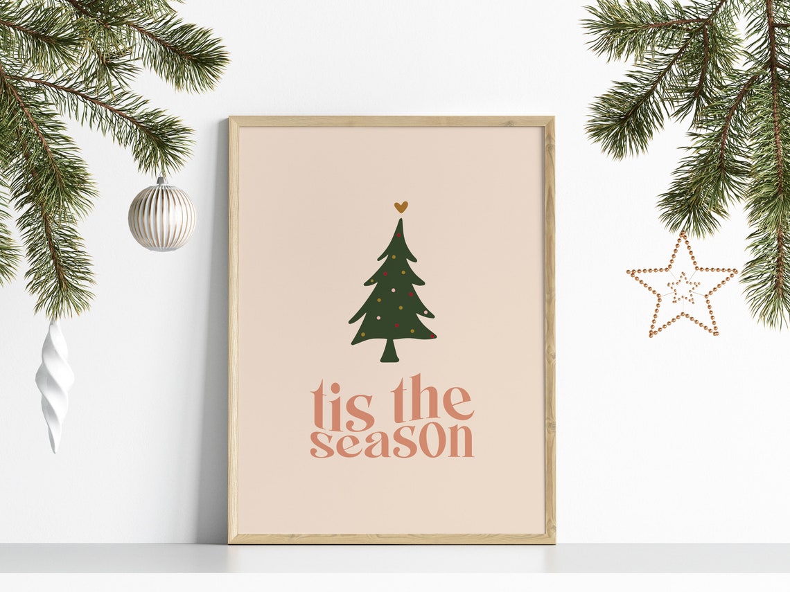 Tis The Season Christmas Tree Retro Typography Holiday Poster