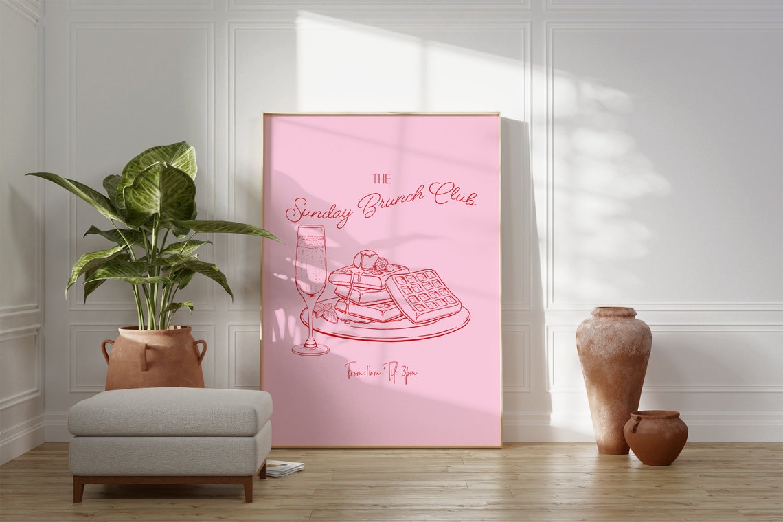 The Sunday Brunch Club Waffles Mimosa Pink Trendy Kitchen Print - Image 2