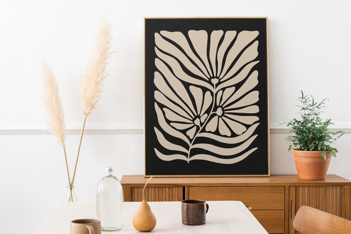 Dramatic Black Beige Botanical Floral Organic Abstract Poster - Image 3