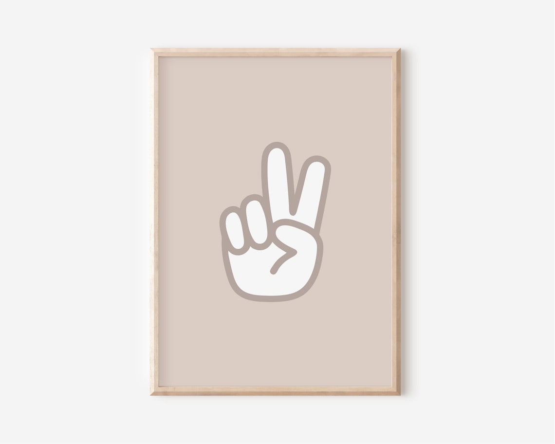 Beige Peace Sign Hand White Graphic Retro Minimalist Art Poster - Image 4