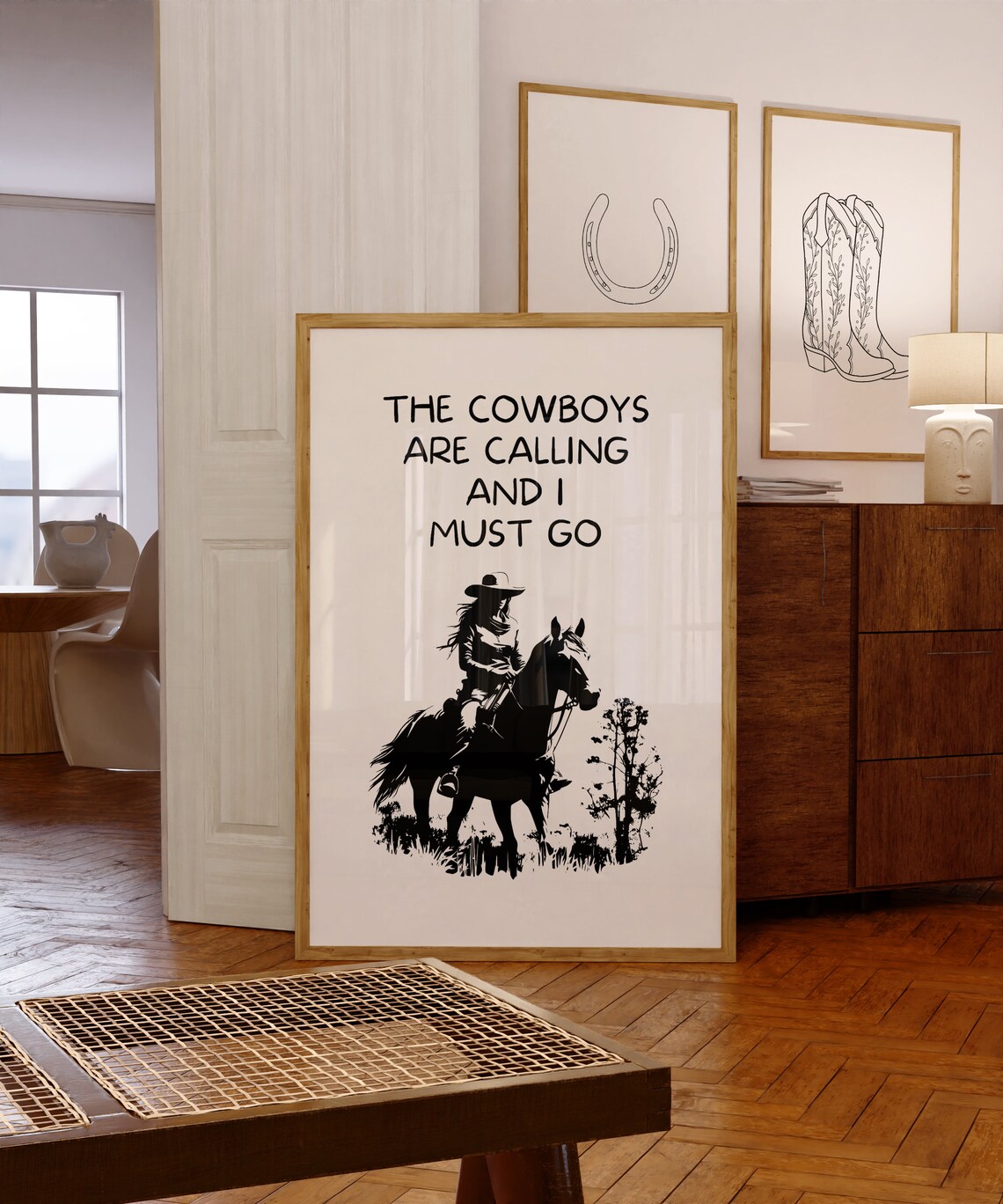 The Cowboys Are Calling and I Must Go Black Silhouette Quote Poster - Image 4